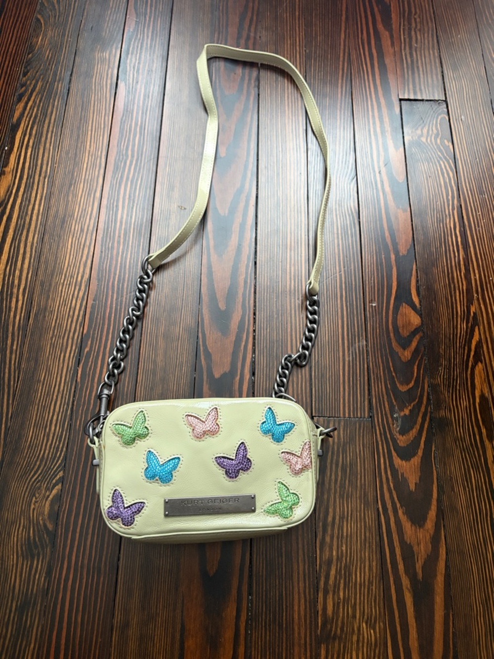 Kurt Geiger Cream Crossbody with Multicolor Butterfly Appliqués